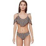 Blue Brown Leopard Ruffle Edge Tie Up Bikini Set	