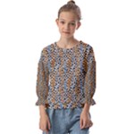 Blue Brown Leopard Kids  Cuff Sleeve Top