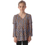 Blue Brown Leopard Kids  V Neck Casual Top