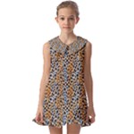 Blue Brown Leopard Kids  Pilgrim Collar Ruffle Hem Dress