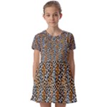 Blue Brown Leopard Kids  Short Sleeve Pinafore Style Dress
