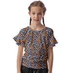 Blue Brown Leopard Kids  Cut Out Flutter Sleeves