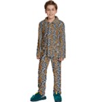 Blue Brown Leopard Kids  Long Sleeve Velvet Pajamas Set