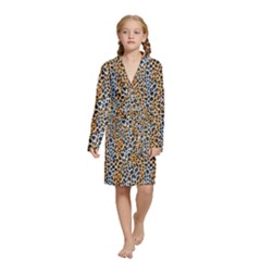 Blue Brown Leopard Kids  Long Sleeve Velvet Lounge Robe from ArtsNow.com