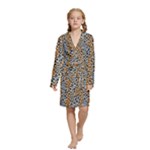 Blue Brown Leopard Kids  Long Sleeve Velvet Lounge Robe