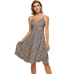 Blue Brown Leopard Sleeveless Tie Front Chiffon Dress