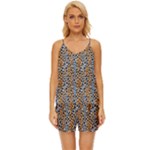 Blue Brown Leopard V-Neck Satin Pajamas Set