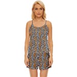 Blue Brown Leopard Satin Pajama Short Set