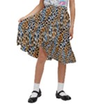 Blue Brown Leopard Kids  Ruffle Flared Wrap Midi Skirt