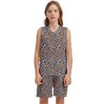 Blue Brown Leopard Kids  Basketball Mesh Set