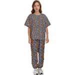 Blue Brown Leopard Kids  T-Shirt and Pants Sports Set