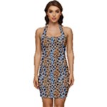 Blue Brown Leopard Sleeveless Wide Square Neckline Ruched Bodycon Dress