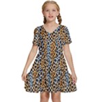 Blue Brown Leopard Kids  Short Sleeve Tiered Mini Dress