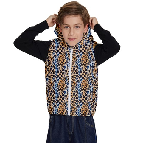 Blue Brown Leopard Kids  Stylish Hooded Puffer Vest from ArtsNow.com