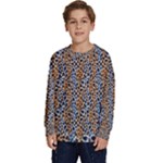 Blue Brown Leopard Kids  Crewneck Sweatshirt