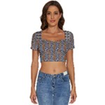 Blue Brown Leopard Short Sleeve Square Neckline Crop Top 