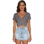 Blue Brown Leopard V-Neck Crop Top