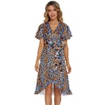 Blue Brown Leopard Women s Kimono Wrap Satin Dress