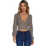 Blue Brown Leopard Long Sleeve Deep-V Velour Top
