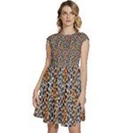 Blue Brown Leopard Cap Sleeve High Waist Dress