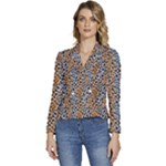 Blue Brown Leopard Women s Long Sleeve Revers Collar Cropped Jacket