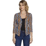 Blue Brown Leopard Women s Casual 3/4 Sleeve Spring Jacket