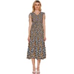 Blue Brown Leopard V-Neck Drawstring Shoulder Sleeveless Maxi Dress