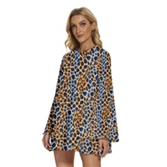 Round Neck Long Sleeve Bohemian Style Chiffon Mini Dress 