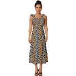 Blue Brown Leopard Tie-Strap Tiered Midi Chiffon Dress