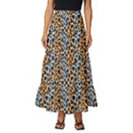 Blue Brown Leopard Tiered Ruffle Maxi Skirt