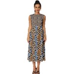 Blue Brown Leopard Sleeveless Round Neck Midi Dress