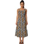 Blue Brown Leopard Square Neckline Tiered Midi Dress