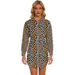Blue Brown Leopard Womens Long Sleeve Shirt Dress