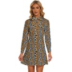 Blue Brown Leopard Women s Long Sleeve Bow Deco Button Up Dress