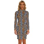 Blue Brown Leopard Long Sleeve Shirt Collar Bodycon Dress