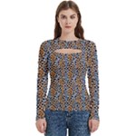 Blue Brown Leopard Women s Cut Out Long Sleeve T-Shirt