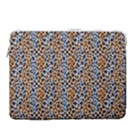 Blue Brown Leopard 15  Vertical Laptop Sleeve Case With Pocket