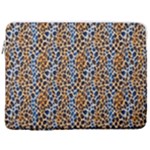 Blue Brown Leopard 17  Vertical Laptop Sleeve Case With Pocket