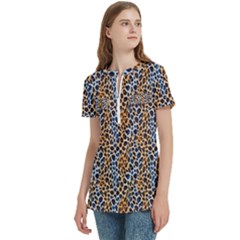 Women s Zip Front V-Neck Short Sleeve Casual Top Pocket Shirt 