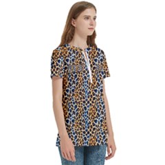 Women s Zip Front V-Neck Short Sleeve Casual Top Pocket Shirt 