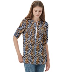 Women s Zip Front V-Neck 3/4 Sleeve Casual Top Pocket Shirt 
