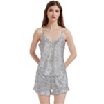 Light Grey Snake V-Neck Satin Loungewear Set