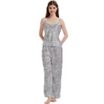 Light Grey Snake Spaghetti Top Long Pants Satin Pajamas Set