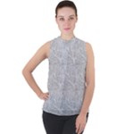 Light Grey Snake Mock Neck Chiffon Sleeveless Top