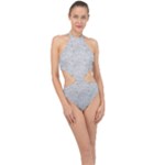 Light Grey Snake Halter Side Cut Swimsuit
