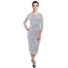 Quarter Sleeve Midi Velour Bodycon Dress 