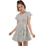 Light Grey Snake Flutter Sleeve Wrap Dress