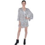 Light Grey Snake V-Neck Flare Sleeve Mini Dress