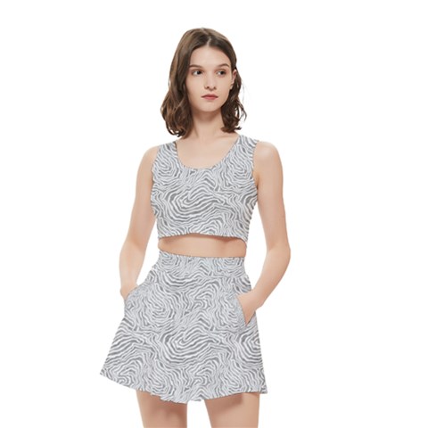 Light Grey Snake Women s Crop Top Pleated Skater Rave Skirt from ArtsNow.com