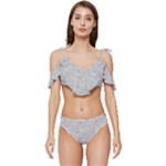 Light Grey Snake Ruffle Edge Tie Up Bikini Set	